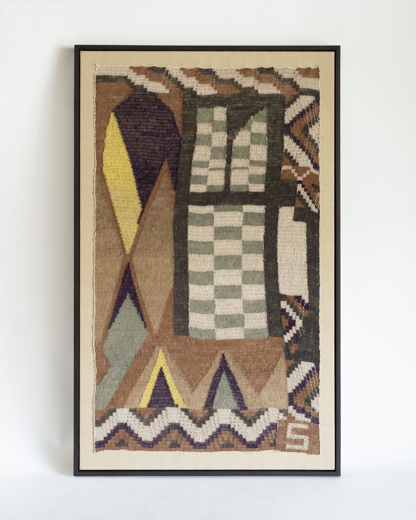 Handwoven tapestry in a black float frame with archival mount, SBAS Houston